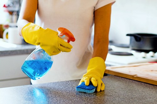 Deep cleaning kitchen appliances and surfaces during a move-out clean