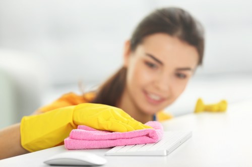 Carpet cleaning team preparing compliance and waste handling procedures